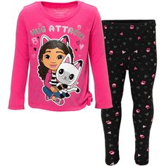 Join Gabby and her best stuffed animal pal Pandy Paws on their dollhouse adventures in this Gabbys Dollhouse Pandy Paws Long Sleeve T-Shirt & Leggings. Make crafts, bake, garden, and learn with all the adorable Gabby Cats: Cakey, Kitty Fairy, Pillow Cat, Baby Box, DJ Catnip, MerCat, CatRat, and Carlita. Your little girl is dressed for fun and play in this long sleeve graphic tee shirt and cute and stylish leggings. Size: 6.  Color: Multicolor.  Gender: female.  Age Group: kids. Dj Catnip, Pandy Paws, Kitty Fairy, Stylish Leggings, Cat Baby, Leggings Outfit, Baby Box, Girls T Shirt, Kids Outfits Girls