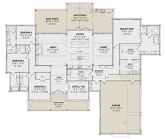 the first floor plan for a home with two master suites and an attached garage area