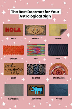 the best doormats for your astrological sign infographical poster with zodiac signs