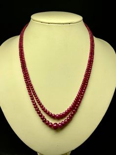 Red Round Beads Temple Necklace, Traditional Red Gemstone Beaded Necklace, Single Strand Ruby Beaded Necklaces With Round Beads, Traditional Red Ruby Beaded Necklace, Red Ruby Round Beaded Necklaces, Necklace Ruby, Color Beads, Ruby Necklace, Silk Cord