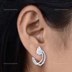 "Add vivacity to your glamorous look by wearing this Earringss by Spectrum Jewels. Featuring an ethnic handmade design, this Earrings is embellished with Diamond for a more feminine effect. Wear these 18k Rose Gold Earrings with your best casual outfits to look iconic. ✧✧Welcome To Our Shop Spectrum Jewels India✧✧ \"\"Natural Brilliant Cut Diamond Earrings, 18k Rose Gold Exclusive Wedding Earrings Stunning Bridal Hoop Earrings, Gift For Love\"\" ★PRODUCT SPECIFICATION★ * ITEM CODE - SEE-1904 * METAL - 18k Rose Gold * 18k Rose Gold Weight : 3.99 gm  * GROSS WEIGHT - 4.23 gm Approx * MAKING - Handmade ★MAIN STONE DETAILS★ * STONE NAME:- Diamond * STONE SHAPE:- Baguette * DIAMOND WEIGHT:- 1.2 Carat * AVERAGE DIAMOND CLARITY :- SI1-S2  * DIAMOND COLOR :- H-I * SETTING USED:- Pavé * STONE COLOR Exclusive Diamond Earrings, Real Diamond Earrings Unique, Unique Diamond Earrings, Real Diamond Earrings, Diamond Tops, Diamond Earrings Design, Art Jewelry Design, Gift For Love, Diamond Necklace Designs