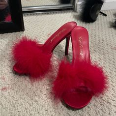 Red Fluffy Heels Size 6 Or 6.5 Never Worn. Planned To Wear With My Devil Costume. I Will Also Be Selling That On Here Fluffy Heels, Mud Boots, Vionic Sandals, Sperry Top Sider Women, Navy Sandals, 90s Home, Devil Costume, Leather Boat Shoes, Wedge Espadrilles