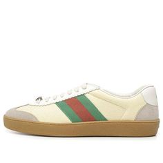 GUCCI G74 Web Small Bee Casual Shoes/Sneakers Yellow Green Red 624484-0PV20-9560 (SNKR/Skate/Men's) Designer Lace-up Sneakers With Vulcanized Sole, Cream Low-top Sneakers With Leather Sole, Gucci Leather Lace-up Sneakers, Cream High-top Sneakers With Leather Sole, Custom Cream Sneakers With Vulcanized Sole, Cream Sneakers With Leather Sole For Streetwear, Designer Sneakers With Vulcanized White Sole, Classic Low-top Sneakers With Red Sole, Low-top Sneakers With Red Sole