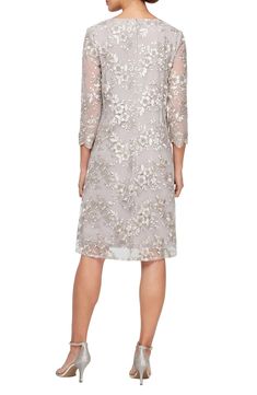 Alex Evenings Embroidered Overlay Cocktail Dress | Nordstrom Spring A-line Dress For Mother Of The Bride, Spring Formal Knee-length Mother Of The Bride Dress, Spring Embroidered Evening Dress For Mother Of The Bride, Spring Evening Embroidered Mother Of The Bride Dress, Knee-length Evening Mother Of The Bride Dress For Spring, Knee-length Mother Of The Bride Dress For Spring Evening, Evening Knee-length Mother Of The Bride Dress For Spring, Spring Mother Of The Bride Dress With 3/4 Sleeves, Elegant Dresses With Floral Embroidery And 3/4 Sleeves