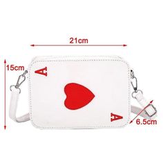 Ace Red Heart Shoulder Bag - Froppin White Pouch Phone Bag Perfect For Gifts, White Bags With Zipper Closure As Gift, Cute White Bag For Valentine's Day, Cute Travel Bag With Card Slots, Cute White Bags For Valentine's Day, White Shoulder Phone Bag As Gift, White Shoulder Bag For Valentine's Day Gift, Cute Travel Bags For Valentine's Day, Cute Bags With Card Slots For Gifts