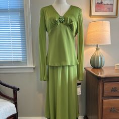 New Green 2 Piece Silky Skirt And Blouse With Satin Underlay Skirt And Blouse, New Green, Satin, Green, Women Shopping