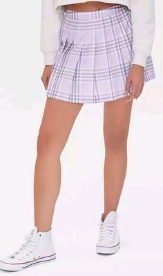 Forever 21 Plus Size Pleated Plaid Mini Skirt in Lavender Size 2X Purple Plaid Skirt Outfit, Euphoria Style, Purple Plaid Skirt, Euphoria Outfits, Euphoria Fashion, Forever 21 Plus Size, White Long Sleeve Top, Womens Fashion Inspiration, Purple Plaid