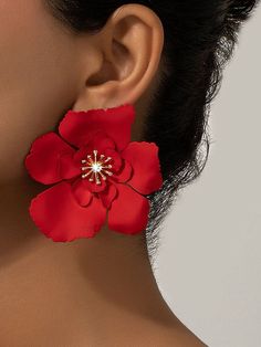 Flower Shape Earrings Accessories WHITE-One_size Flower Earrings Diy, Rhinestone Accessories, Red Flower Earrings, Reindeer Headband, Geometric Flower, Earrings Accessories, Flower Accessories, Rhinestone Jewelry, Dress Jewelry