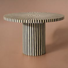 Rue Bone Inlay Stripe Dining Table Black Bone Inlay Dining Table, Black And White Round Table, Inlay Dining Table, Round Dining Table Black, Sofa Bar, White Round Tables, Hand Carved Furniture, Bone Inlay Furniture, Inlay Design