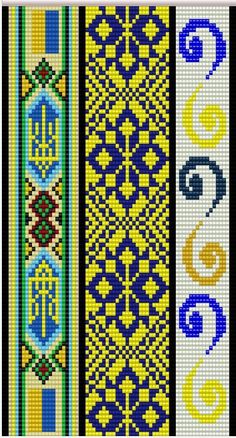 four different colored designs are shown on the same piece of art that is made out of beads