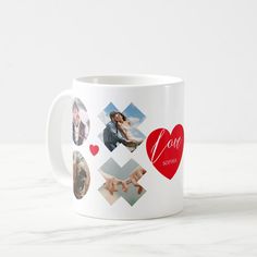 a coffee mug with the words i love you written on it and pictures of people holding hands