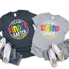 Perfect Teacher shirt for the first day of school. This colorful team shirt will look great on everyone! Super idea for a Teacher Appreciation gift.  An amazing way to celebrate the start of a new school year with your team or grade level! Premium UNISEX T Shirt - Gildan 64000 - Durable, soft, and printed using high quality techniques. Item Overview * Handmade item * Materials: Unisex sizing, Gildan, Jersey cotton * Made to order * Ships worldwide from Weston, Florida *Design information Profess Multicolor Letter Print T-shirt For School Events, School T-shirt With Heat Transfer Vinyl, Fun Multicolor Shirt For End Of School Year, Fun School Tops With Name Print, Multicolor Tops With Name Print For School Spirit, School-themed Graphic Print Tops, Cotton T-shirt With Heat Transfer Vinyl For School, Cotton T-shirt With Name Print For Daycare, Cotton T-shirt For Daycare And Back To School