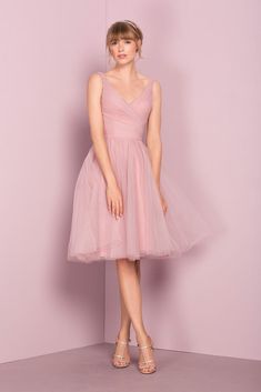 Fitted Pink V-neck Dress For Wedding, Fitted V-neck Tulle Dress, Summer Dress With Tulle Skirt And Fitted Bodice, Elegant V-neck Tulle Dress, Fitted Tulle Knee-length Dress, Fitted Knee-length Tulle Dress, Pink A-line Dress With Tulle Skirt, Pink Fitted V-neck Dress For Wedding, Pink Fitted V-neck Wedding Dress