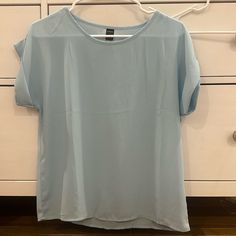 Never Worn Light Wash Short Sleeve Tops For Work, Light Blue Short Sleeve Tops For Work, Shein Tops, Shirt Color, Colorful Shirts, Color Blue, Light Blue, Womens Tops, Women Shopping