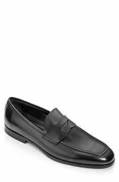 Santoni Door Penny Loafer (Men) | Nordstrom Calf Leather Slip-on Loafers For Galas, Formal Slip-on Calf Leather Loafers, Formal Calf Leather Slip-on Loafers, Slip-on Calf Leather Loafers For Galas, Formal Slip-on Loafers With Stitched Sole, Semi-formal Slip-on Calf Leather Loafers, Semi-formal Textured Sole Calf Leather Loafers, Semi-formal Calf Leather Loafers With Textured Sole, Business Slip-on Calf Leather Moccasins