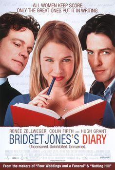 a poster for the movie bridget jones's diary with two people looking at an open book