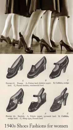 1940's women's shoes ~ 40s Mode, Shoes Reference, Catalog Fashion, 1940's Fashion, Fashion 1940s, Nike Internationalist, Lauren Bacall