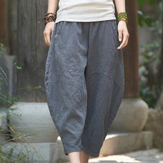 Babakud Cotton Linen Pockets Casual Bloom Pants Summer Linen, Comfy Pants, Linen Short, Linen Pants Women, Vintage Pants, Summer Fabrics, Women Pants Casual, Linen Women, Waist Pants