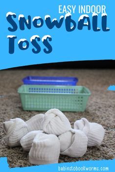 snowball toss is an easy indoor activity for toddlers to play in the winter