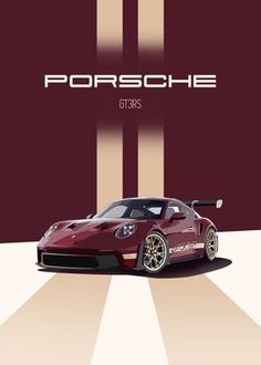 a red sports car with the word porsche on it