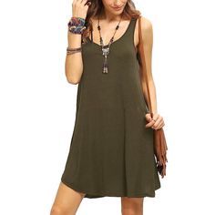 Women's Summer Sleeveless Dress Casual Loose Camisole Swing Dress Medium Army Green Cotton Blend We Use Stock Photos To Depict The Likeness Of Each Item. The Photos May Not Show The Exact Packaging/Item You Will Receive We Aren't Dragon Our Feet When It Comes To Your Order! Grey Jersey Dress, Sleeveless Dress Casual, Summer Sleeveless Dress, Olive Style, Casual Beach Dress, Nightclub Dress, Mini Tunic Dress, Army Green Color, Sleeveless Knit Dress