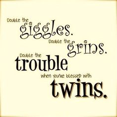 a quote that reads, double the giggless and trouble begins with twins on it