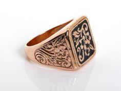 Vintage Unisex Enamel Ring with a beautiful pattern set in 14K Rose Gold, perfect for him or her Details and Measurements: ► 14 Karat Rose Gold ► 63 Sapphire 2 mm 1.26 ct ► Size 7.75 (Select your size) ► Total Weight 9.6 gr All items are Handmade, I pay a lot of attention to every piece. All of my items are hand crafted in Kisufim's Designer jewelry Store in Tel Aviv, and shipped direct to customers all over the world. I am proud to say that many celebrities, models and stars across the world we Luxury 14k Gold Enamel Wedding Ring, Etched Rose Gold Jewelry For Formal Occasions, Luxury Engraved Intaglio Ring For Wedding, Luxury Polished Enamel Ring For Wedding, Luxury Engraved Enamel Ring For Formal Occasions, Luxury Etched Rings For Formal Occasions, Elegant Engraved Flower Ring For Formal Occasions, Elegant Engraved Enamel Ring, Luxury Wedding Enamel Ring With Polished Finish