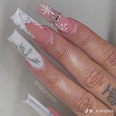 Nails Design Winter 2024, Nails For Winter Season, Winter Wonderland Nails Acrylic Pink, Pink Holiday Nails Acrylic, Pink Square Christmas Nails, Medium Nails Acrylic Christmas, Nails Acrylic For Winter, Hard Gel Nails Christmas Design