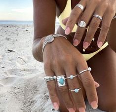 Beach Jewelry Aesthetic Silver, Solid Opal Ring, Beach Rings, Ring Stacks, Jeweled Shoes, Nail Ring, Pretty Jewelry, Opal Ring