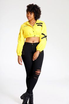 "Who wouldn't want a cute, bright yellow hoodie in their wardrobe? Take this top to the streets and you'll have everybody's eyes on you! This hoodie is crafted with soft fleece fabric, embellished with nylon zippers and straps, also designed with a cargo pocket on the sleeve with NCDRIP branding. -All of our garments are individually handmade once order is successful. *Garments are fit to size *If your measurements for your size is a little different than the standard sizing, we can make a custo Yellow Tops For Fall Streetwear, Trendy Yellow Sweatshirt For Fall, Trendy Yellow Fall Sweatshirt, Yellow Spring Hoodie Outerwear, Trendy Yellow Sweatshirt For Streetwear, Trendy Yellow Hoodie For Spring, Trendy Yellow Cotton Sweatshirt, Trendy Yellow Spring Hoodie, Trendy Yellow Sweatshirt With Drawstring Hood