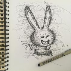 a drawing of a bunny with a face drawn on it