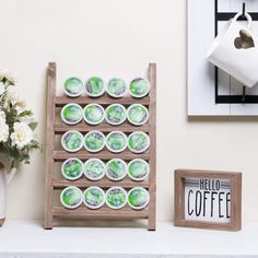 Conquer the world with coffee by your side! This k cup coffee pod holder is perfectly compatible with K Cups and is so different from normal spinning K cup organizer. Stylishly showcases up to 20 of your favorite coffee pods. Highly recommend this if you want something convenient yet pleasing to the eye and different from those generic k-cup holders. This cute little sign was a perfect addition to your coffee station. Set this in your home or office, can be make an eye-catching sight. This coffe Keurig Coffee Pod Storage, Diy Coffee Pod Holder, Reusable Coffee Pods, Wooden Coffee Capsule Holder, Keurig Coffee Pods, Cup Organizer, Pod Storage, K Cup Holders, Coffee Pod Storage