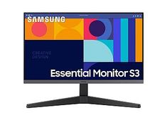 the samsung monitor is on display with an image of colorful shapes in the background and text that reads, essential monitor s3