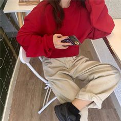 Vevesc Cropped Sweatshirts Women Streetwear Solid Casual Hoodies Korean Harajuku Long Sleeve O Neck Loose All Match Pullover Tops New Frat Boy Outfit, Streetwear Cargo Pants, Streetwear Fits, Womens Denim Dress, Women Streetwear, Spring Summer Decor, Long Summer Dresses, Street Outfit, Streetwear Women