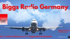 an airplane is flying in the sky with words below it that read, biggs radio germany