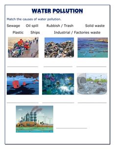 the water pollution worksheet is shown with pictures and text on top of it