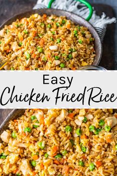 an easy chicken fried rice recipe in a skillet