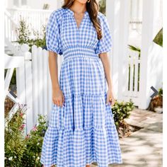 Nwot. Mint Julep Boutique- Stay The Course Blue Gingham Midi Dress. Size Large. Never Worn. Just Didn’t Fit Me Right. Originally $64, Just Trying To Recoup Some Of My Losses As It Is Too Late To Return. Spring Gingham Plaid Knee-length Dress, Gingham Plaid Knee-length Dress With Ruffles, Chic Gingham Midi-length Maxi Dress, Spring Gingham Plaid Dress With V-neck, High Neck Lace Dress, Beach Gingham V-neck Dress, Green Summer Dresses, Silk Shirt Dress, Performance Dresses