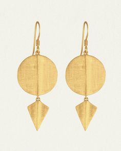 Our fine brushed Gold Vermeil earrings, inspired by Turkey. Hand brushed gold circle, with a golden arrow-tip symbol for the spirit of the huntress. Golden Arrow, The Huntress, Lotus Earrings, Gemstone Properties, Gold Circle, Disc Earrings, Vermeil Jewelry, Saved Items, Temple Jewellery