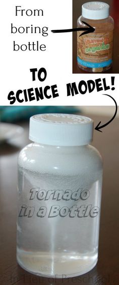 a bottle that is labeled to be made into a science model with the words, from boring bottle to science model