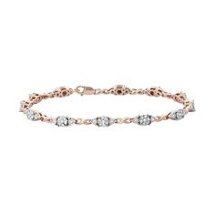 Featuring clusters of diamonds and infinity-shaped links, this 14k rose gold over sterling silver bracelet offers never-ending beauty. Click on this JEWELRY & WATCHES GUIDE to learn about fit, styles, materials and more!BRACELET DETAILS Length: 7 in. Clasp: lobster-claw Metal: sterling silver Plating: 14k rose gold, rhodium DIAMOND DETAILS Total weight: 1/2 ct. Shape: single cut Color grade: H-I Clarity: I1-I2 Setting: miracle, prong Gemstones may have been treated to enhance their appearance. S Silver Diamond Jewelry, Rose Gold Bangle, Infinity Jewelry, Jewelry Clasps, Diamond Bangle, White Jewelry, Rose Gold Diamonds, Sterling Silver Bracelet, Silver Bangles