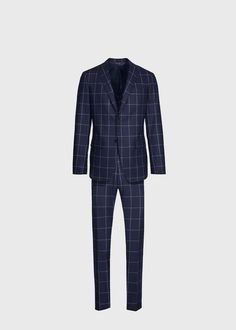 Expertly crafted from the finest fabrics in the world, Phineas Cole tailoring makes the ultimate sartorial statement. Inspired by classic cinema, this rich navy and white windowpane suit is a sleek update for the season ahead. Looks great with a cashmere turtleneck.Single Breasted Notch Lapel 2 Btton Flap Pocket Fully Lined Side Vents Basted Sleeve Plain Front Pant Woven in Italy Made in Canada. Paul Stuart is one of the oldest and most well respected names in fashion, offering exclusive and cus Luxury Fitted Single Breasted Three-piece Suit, Designer Fitted Formal Sets, Fitted Designer Formal Sets, Fitted Designer Sets For Formal Occasions, Designer Notch Lapel Sets For Work, Designer Fitted Suits For Formal Occasions, Designer Sets With Notch Lapel For Work, Designer Workwear Sets With Notch Lapel, Luxury Fitted Formal Sets