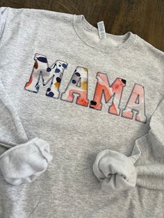 Mama Embroidered Floral Applique Sweatshirt Simple Mama | Etsy Trendy Cotton Sweatshirt For Mother's Day, Mother's Day Cotton Sweatshirt With Letter Print, Blue Letter Embroidery Sweatshirt For Fall, Blue Sweatshirt With Letter Embroidery For Fall, Spring Cotton Sweater With Letter Print, Cotton Sweater With Letter Print For Spring, Blue Embroidered Sweatshirt For Fall, Casual Mother's Day Sweatshirt With Letter Embroidery, Long Sleeve Sweatshirt With Embroidered Text For Mother's Day