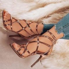 Copper Heels, High Heels Classy, Toe Post Sandals, Strappy Stilettos, Studded Heels, Western Boots Women, Peep Toe Sandals, Platform High Heels, Fashion Heels