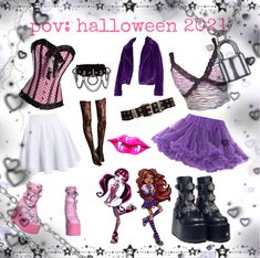 a niche meme with text at the top stating, "pov: halloween 2021" with clothing, shoes and accessories underneath, all inspired by the monster high characters Clawdeen wolf and Draculaura Draculaura And Clawdeen Costume, Clawdeen Halloween Costume, Monster High Costume Aesthetic, Monster High Costumes Aesthetic, Monster High Costume Clawdeen, Monster High Halloween Costumes Clawdeen, Clawdeen Wolf Outfit, Clawdeen Costume, Monster High Closet Cosplay