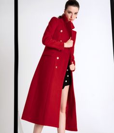 Red Coat, Woolen Coat, Lapel Collar, Lady In Red, Double Breasted, Slim Fit, Money, Collar, Red