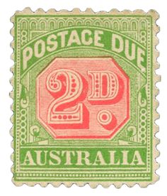 an old postage stamp with the number twenty and two - sided red, green and white