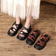 Style And Comfort Go Hand In Hand With The Capri Sandal. Hand Made With Premium Cowhide Upper. A Statement Yet Casual Look That Completes Any Outfit. Color: Black/CoffeeMaterial: CowhideLining: Genuine LeatherInsole: Genuine LeatherSole: RubberHeels: 5cm/1.97" Fit: Medium to Wide, Runs Normal.Origin: Made in China Production Time: About 5-7 days (Any exceptional case will email you, Please pay attention to your email left)Shipping Time: Free Shipping To most locations, delivery time is approxima Brown Flat Platform Sandals, Casual Black Slingback Sandals With Chunky Platform, Black Chunky Platform Slingback Open Toe Sandals, Black Slingback Sandals With Chunky Platform, Black Slingback Sandals With Chunky Platform And Open Toe, Trendy Brown Chunky Platform Sandals, Casual Brown Chunky Platform Sandals, Casual Brown Sandals With Chunky Platform, Brown Chunky Platform Wedge Sandals With Round Toe