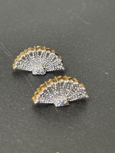 retro small gold tone clear diamanté paste crystal fan shaped stud earrings for pierced ears Jewelry Earrings Studs, Gold Tones, Jewelry Earrings, Stud Earrings, Gold