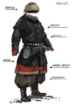 an image of a man in medieval clothing with the names of his characters on it